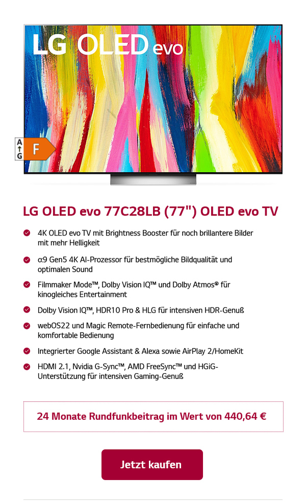 Jetzt den LG OLED77C28LB 77 Zoll OLED-TV im EURONICS Shop kaufen.